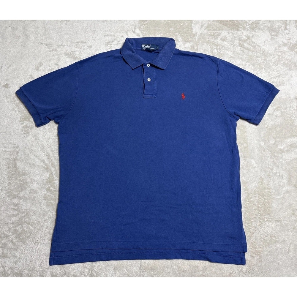 Vintage Polo Ralph Lauren Shirt Men's Large Blue Short Sleeve Red Logo Pony 90s